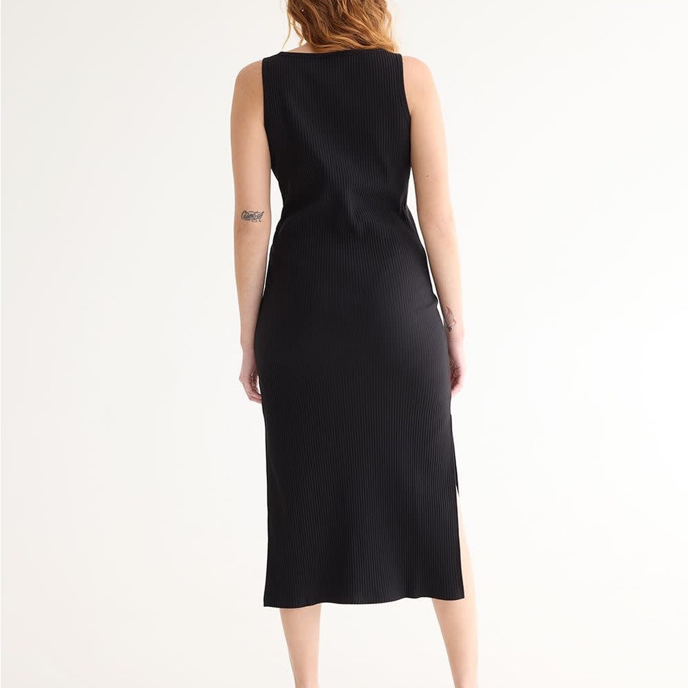Sz XS Reitman’s Sleeveless Ribbed Midi Dress black with side slits crew neck - Picture 2 of 12